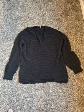 Free People Charcoal Black V-Neck Women's Knit Sweater